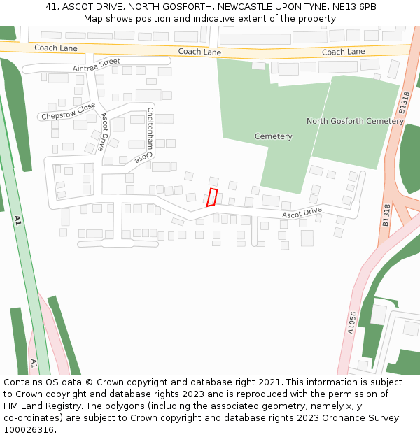 41, ASCOT DRIVE, NORTH GOSFORTH, NEWCASTLE UPON TYNE, NE13 6PB: Location map and indicative extent of plot