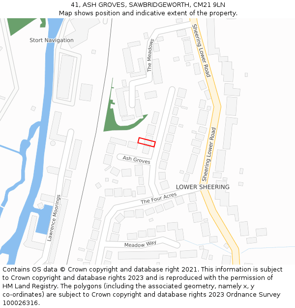 41, ASH GROVES, SAWBRIDGEWORTH, CM21 9LN: Location map and indicative extent of plot