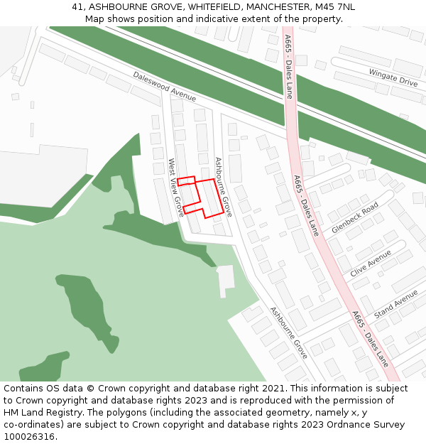 41, ASHBOURNE GROVE, WHITEFIELD, MANCHESTER, M45 7NL: Location map and indicative extent of plot