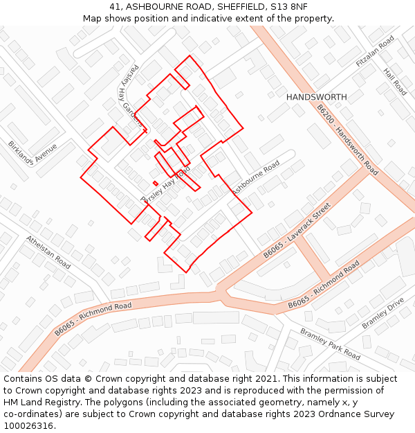 41, ASHBOURNE ROAD, SHEFFIELD, S13 8NF: Location map and indicative extent of plot