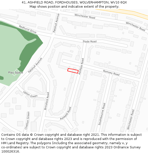 41, ASHFIELD ROAD, FORDHOUSES, WOLVERHAMPTON, WV10 6QX: Location map and indicative extent of plot