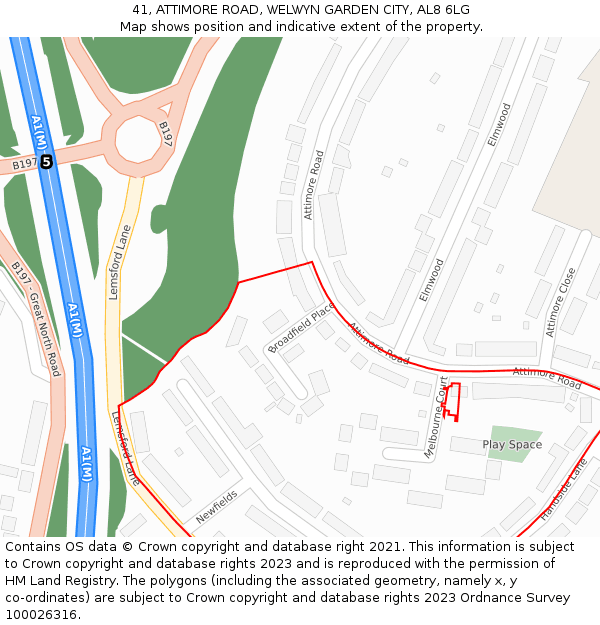 41, ATTIMORE ROAD, WELWYN GARDEN CITY, AL8 6LG: Location map and indicative extent of plot