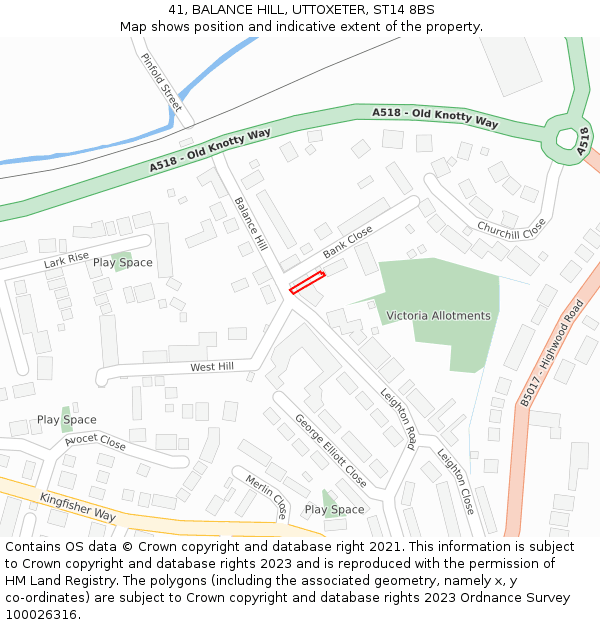 41, BALANCE HILL, UTTOXETER, ST14 8BS: Location map and indicative extent of plot