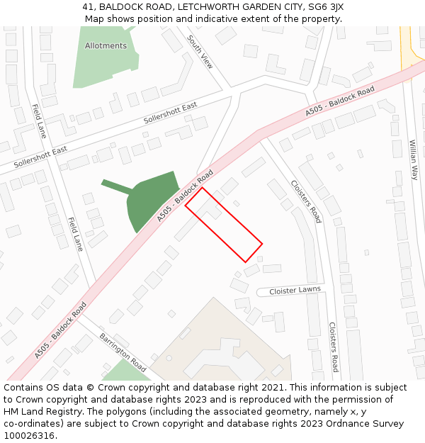 41, BALDOCK ROAD, LETCHWORTH GARDEN CITY, SG6 3JX: Location map and indicative extent of plot