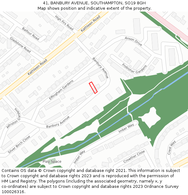 41, BANBURY AVENUE, SOUTHAMPTON, SO19 8GH: Location map and indicative extent of plot