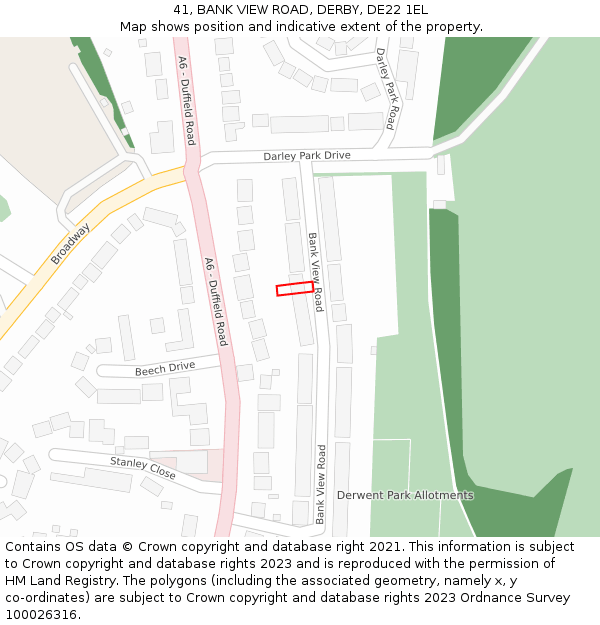 41, BANK VIEW ROAD, DERBY, DE22 1EL: Location map and indicative extent of plot