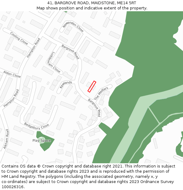 41, BARGROVE ROAD, MAIDSTONE, ME14 5RT: Location map and indicative extent of plot