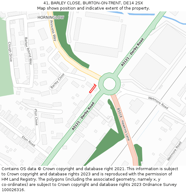 41, BARLEY CLOSE, BURTON-ON-TRENT, DE14 2SX: Location map and indicative extent of plot