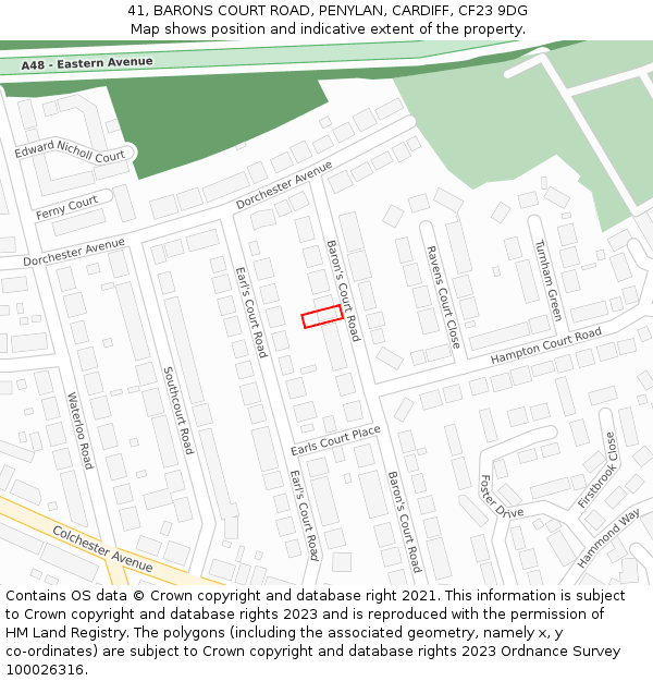 41, BARONS COURT ROAD, PENYLAN, CARDIFF, CF23 9DG: Location map and indicative extent of plot