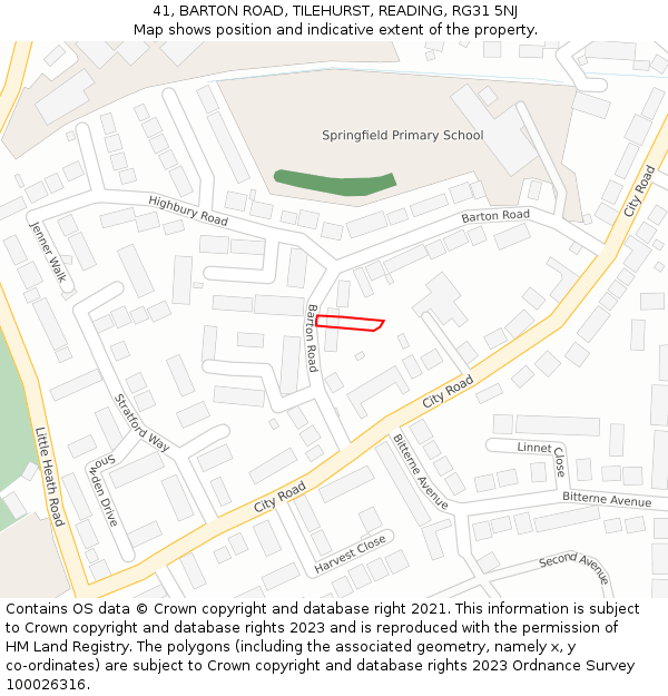 41, BARTON ROAD, TILEHURST, READING, RG31 5NJ: Location map and indicative extent of plot