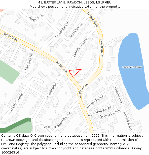 41, BATTER LANE, RAWDON, LEEDS, LS19 6EU: Location map and indicative extent of plot