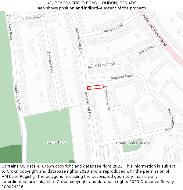 41, BEACONSFIELD ROAD, LONDON, SE9 4DS: Location map and indicative extent of plot