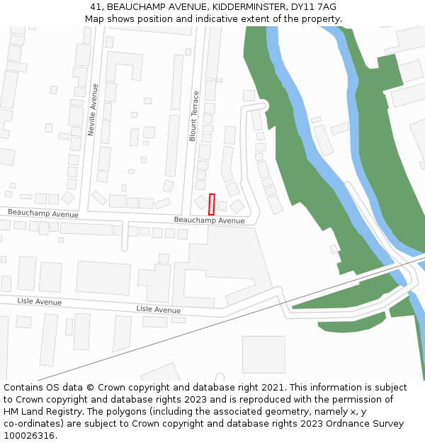 41, BEAUCHAMP AVENUE, KIDDERMINSTER, DY11 7AG: Location map and indicative extent of plot