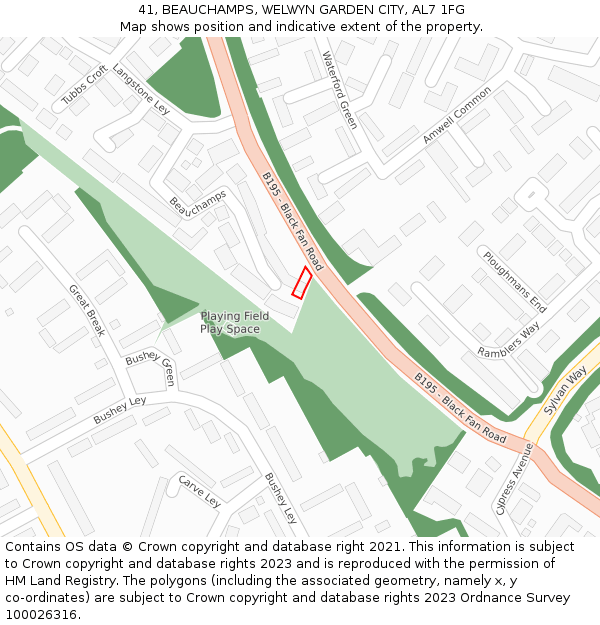 41, BEAUCHAMPS, WELWYN GARDEN CITY, AL7 1FG: Location map and indicative extent of plot