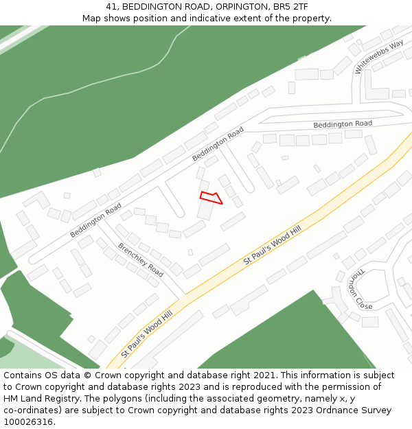 41, BEDDINGTON ROAD, ORPINGTON, BR5 2TF: Location map and indicative extent of plot