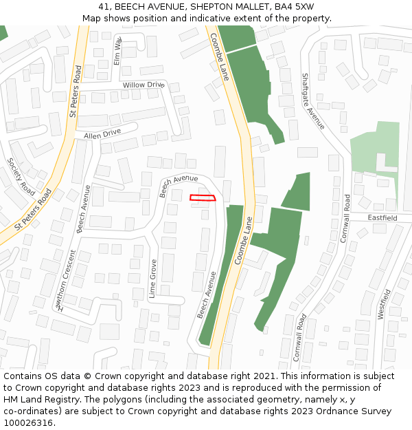 41, BEECH AVENUE, SHEPTON MALLET, BA4 5XW: Location map and indicative extent of plot
