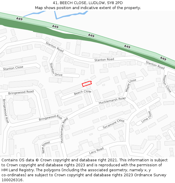 41, BEECH CLOSE, LUDLOW, SY8 2PD: Location map and indicative extent of plot