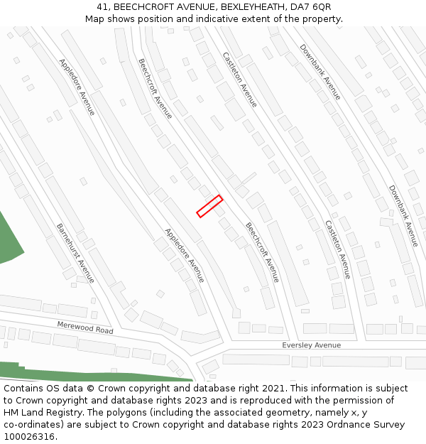 41, BEECHCROFT AVENUE, BEXLEYHEATH, DA7 6QR: Location map and indicative extent of plot