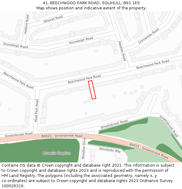 41, BEECHWOOD PARK ROAD, SOLIHULL, B91 1ES: Location map and indicative extent of plot