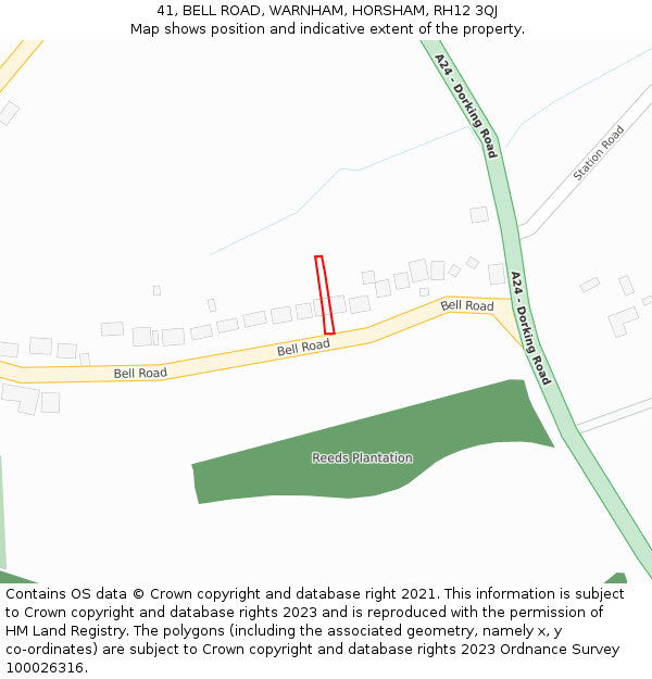 41, BELL ROAD, WARNHAM, HORSHAM, RH12 3QJ: Location map and indicative extent of plot