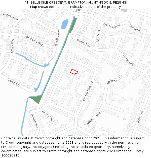 41, BELLE ISLE CRESCENT, BRAMPTON, HUNTINGDON, PE28 4SJ: Location map and indicative extent of plot