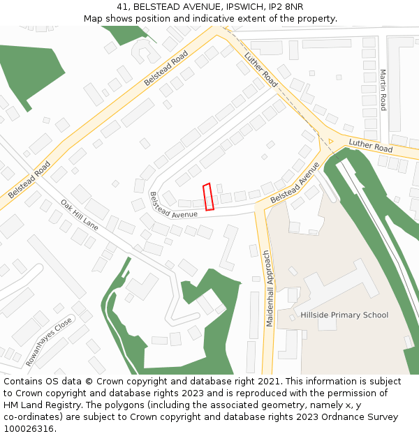 41, BELSTEAD AVENUE, IPSWICH, IP2 8NR: Location map and indicative extent of plot
