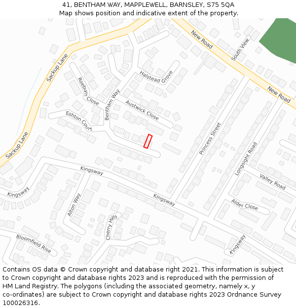 41, BENTHAM WAY, MAPPLEWELL, BARNSLEY, S75 5QA: Location map and indicative extent of plot