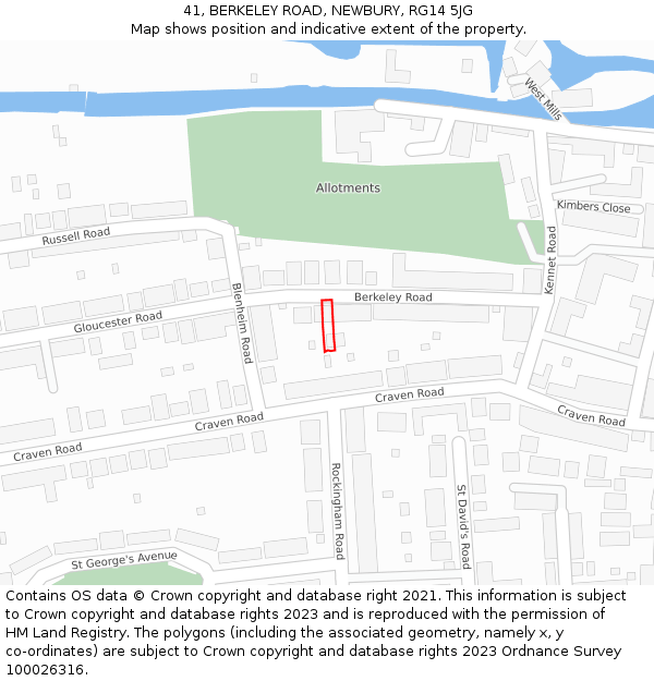 41, BERKELEY ROAD, NEWBURY, RG14 5JG: Location map and indicative extent of plot
