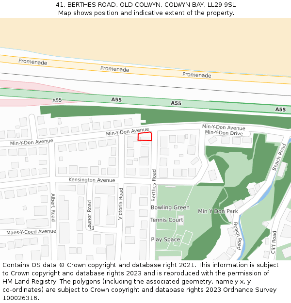 41, BERTHES ROAD, OLD COLWYN, COLWYN BAY, LL29 9SL: Location map and indicative extent of plot