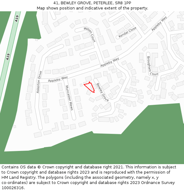 41, BEWLEY GROVE, PETERLEE, SR8 1PP: Location map and indicative extent of plot