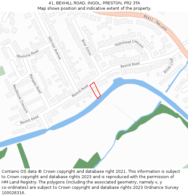 41, BEXHILL ROAD, INGOL, PRESTON, PR2 3TA: Location map and indicative extent of plot