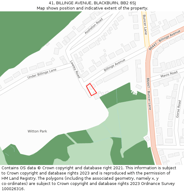 41, BILLINGE AVENUE, BLACKBURN, BB2 6SJ: Location map and indicative extent of plot