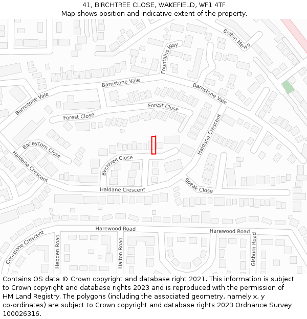 41, BIRCHTREE CLOSE, WAKEFIELD, WF1 4TF: Location map and indicative extent of plot