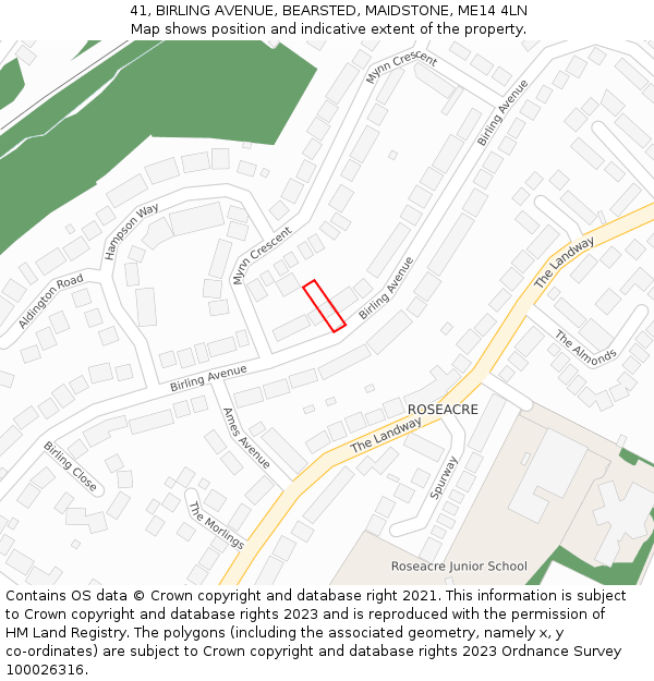 41, BIRLING AVENUE, BEARSTED, MAIDSTONE, ME14 4LN: Location map and indicative extent of plot