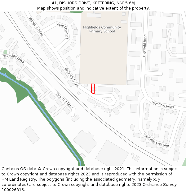 41, BISHOPS DRIVE, KETTERING, NN15 6AJ: Location map and indicative extent of plot