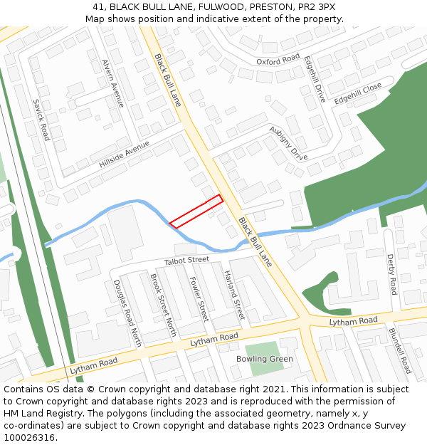 41, BLACK BULL LANE, FULWOOD, PRESTON, PR2 3PX: Location map and indicative extent of plot