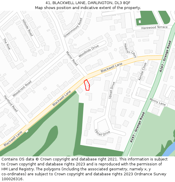 41, BLACKWELL LANE, DARLINGTON, DL3 8QF: Location map and indicative extent of plot