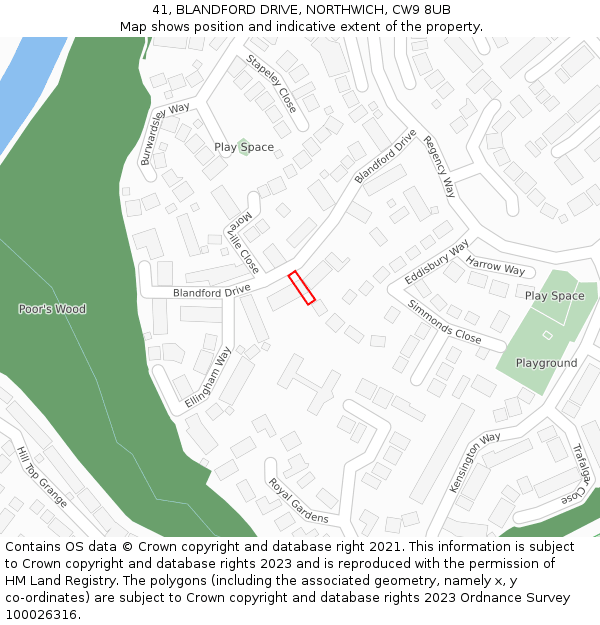 41, BLANDFORD DRIVE, NORTHWICH, CW9 8UB: Location map and indicative extent of plot