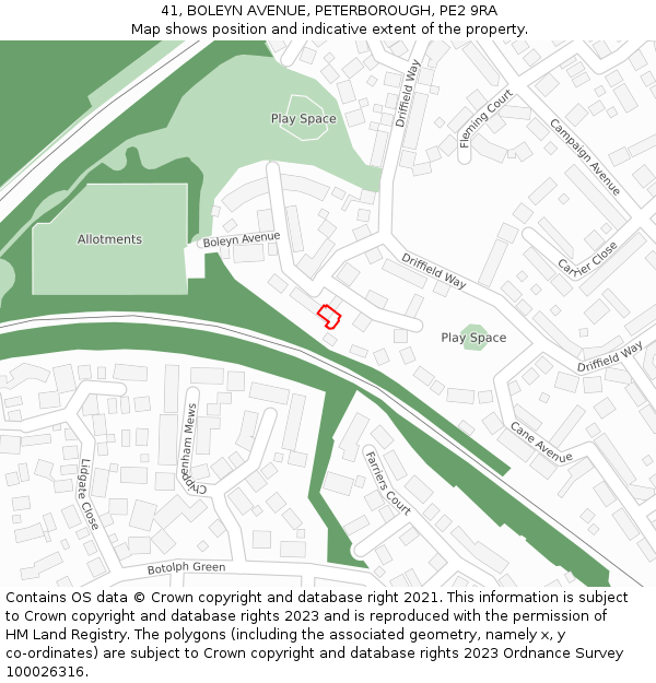 41, BOLEYN AVENUE, PETERBOROUGH, PE2 9RA: Location map and indicative extent of plot