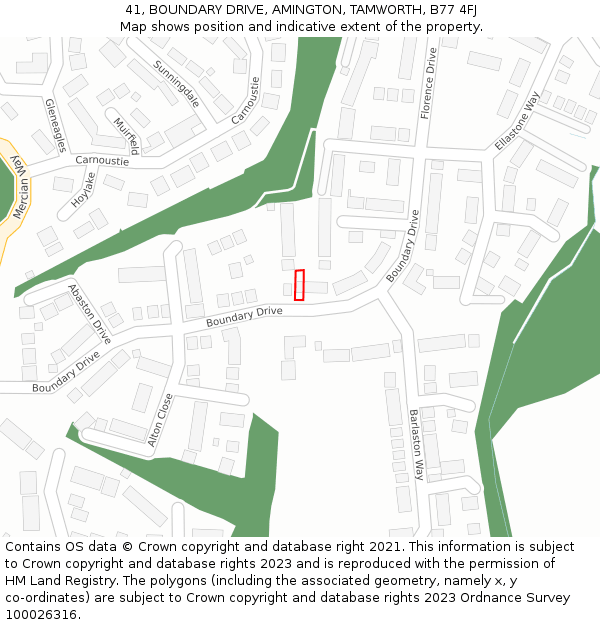 41, BOUNDARY DRIVE, AMINGTON, TAMWORTH, B77 4FJ: Location map and indicative extent of plot