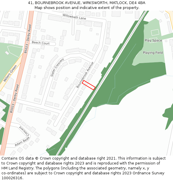 41, BOURNEBROOK AVENUE, WIRKSWORTH, MATLOCK, DE4 4BA: Location map and indicative extent of plot