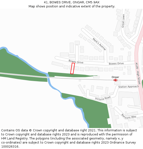 41, BOWES DRIVE, ONGAR, CM5 9AX: Location map and indicative extent of plot