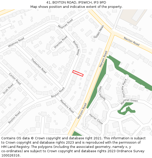 41, BOYTON ROAD, IPSWICH, IP3 9PD: Location map and indicative extent of plot