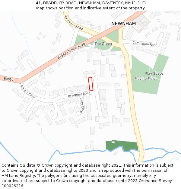 41, BRADBURY ROAD, NEWNHAM, DAVENTRY, NN11 3HD: Location map and indicative extent of plot