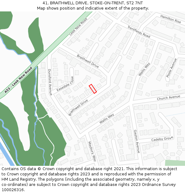 41, BRAITHWELL DRIVE, STOKE-ON-TRENT, ST2 7NT: Location map and indicative extent of plot