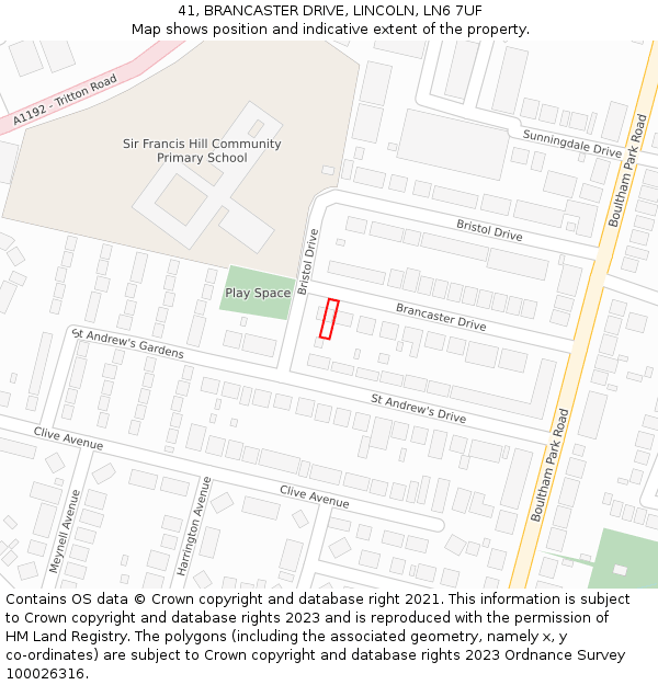 41, BRANCASTER DRIVE, LINCOLN, LN6 7UF: Location map and indicative extent of plot
