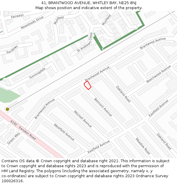 41, BRANTWOOD AVENUE, WHITLEY BAY, NE25 8NJ: Location map and indicative extent of plot
