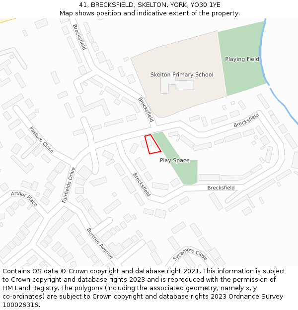 41, BRECKSFIELD, SKELTON, YORK, YO30 1YE: Location map and indicative extent of plot