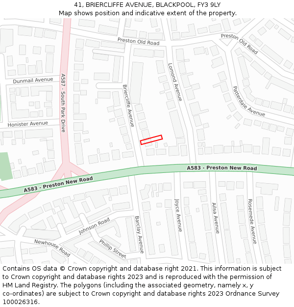 41, BRIERCLIFFE AVENUE, BLACKPOOL, FY3 9LY: Location map and indicative extent of plot