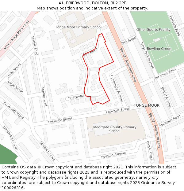 41, BRIERWOOD, BOLTON, BL2 2PF: Location map and indicative extent of plot